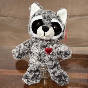 Cute Gray & White Raccoon Plush Racoon  Animal with Red Heart Way To Celebrate 🆕